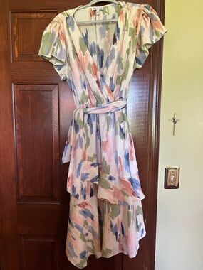 sofia by sofia vergara Pastel Brushstroke Wrap Midi Dress - Pink, Blue, Green
